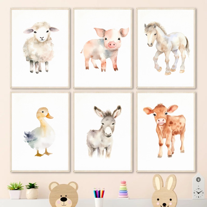 Watercolor Farm Animals Baby H - Agriculture Vertical Farming 评论和价格